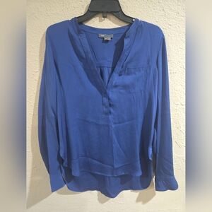 Vince Long Sleeve Silk Blouse, V Neckline, Blue, Size 10